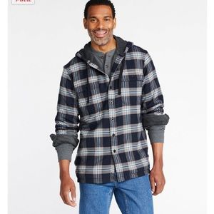L.L.Bean Hooded Men's Fleece-Lined Plaid Flannel Shirt, Traditional Fit